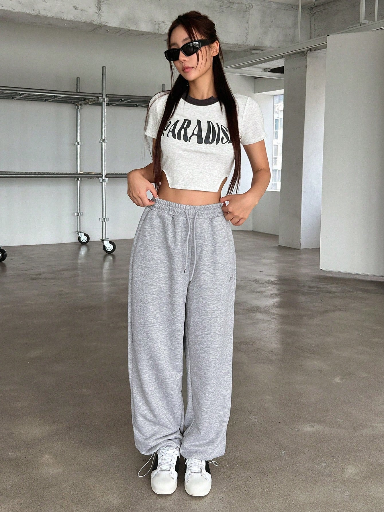 Maxct Ladies' Elastic Waist Drawstring Jogger Pants With Letter Print, Adjustable Cuffs