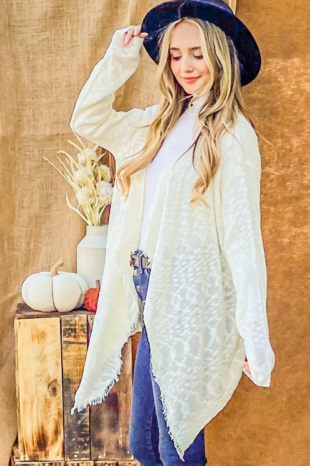 Maxct &And The Why Textured Knit Fringe Hem Cardigan