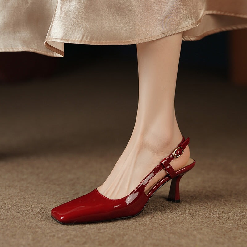 Square Toe Kitty Heel Pumps Sandals Maxct