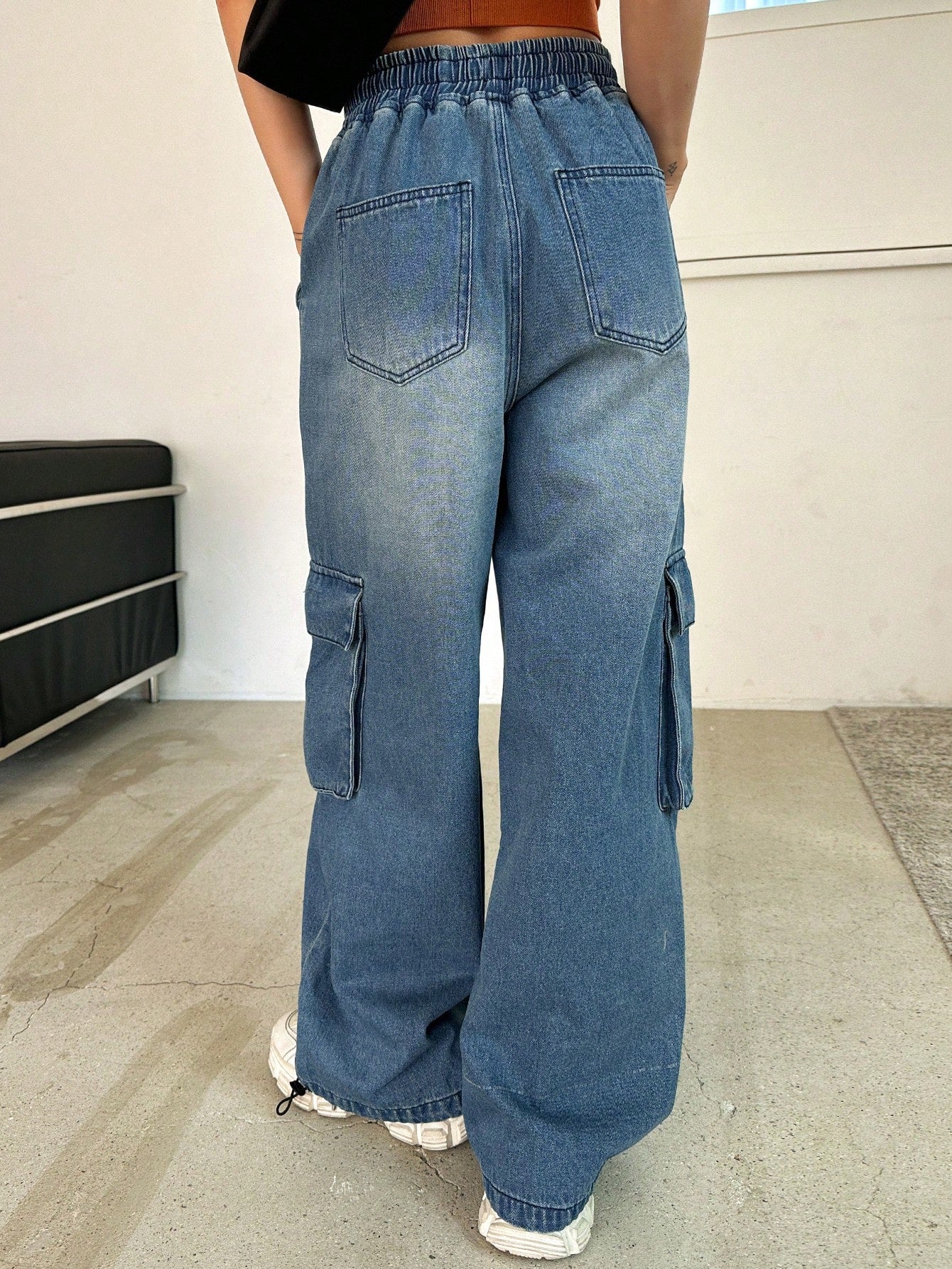 Maxct Drawstring Waist Flap Pocket Side Cargo Pants
