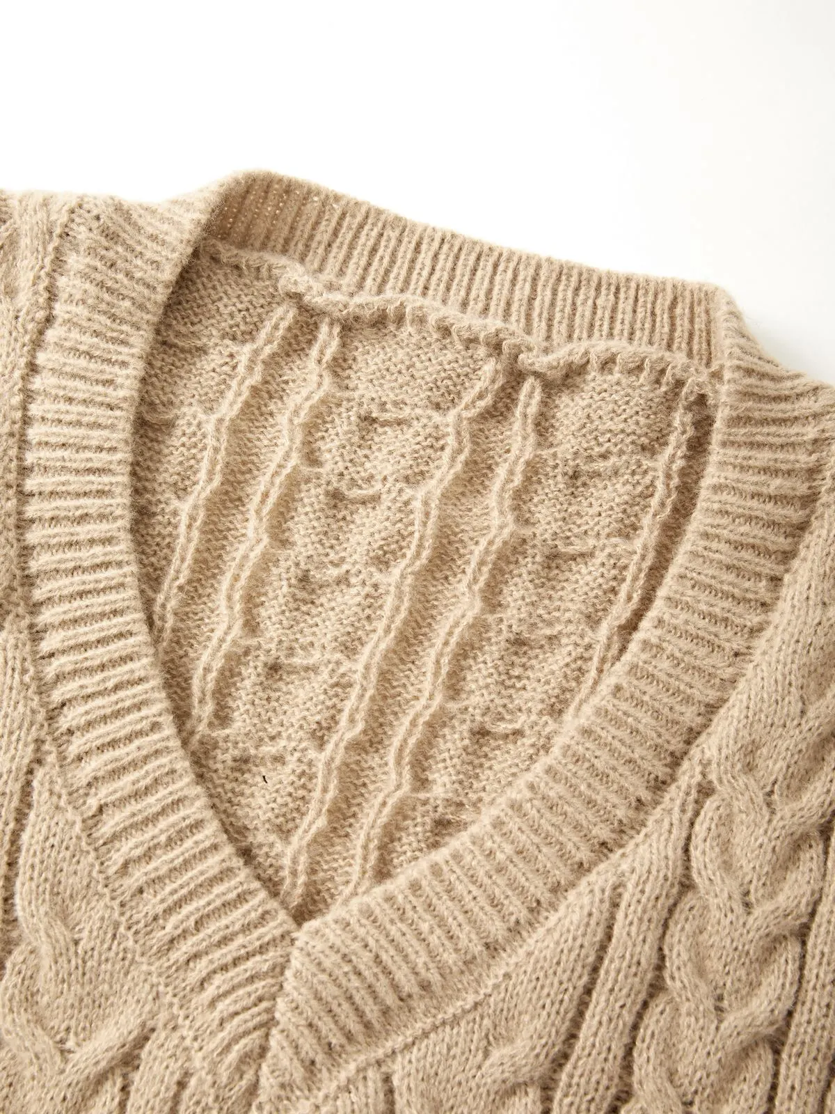 V Neck Cable Knit Long Sleeve Mini Dress Maxct