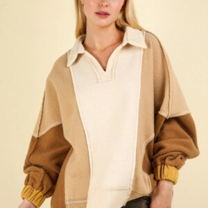 Maxct &VERY J Color Block Johnny Collar Frenchy Terry Sweatshirt