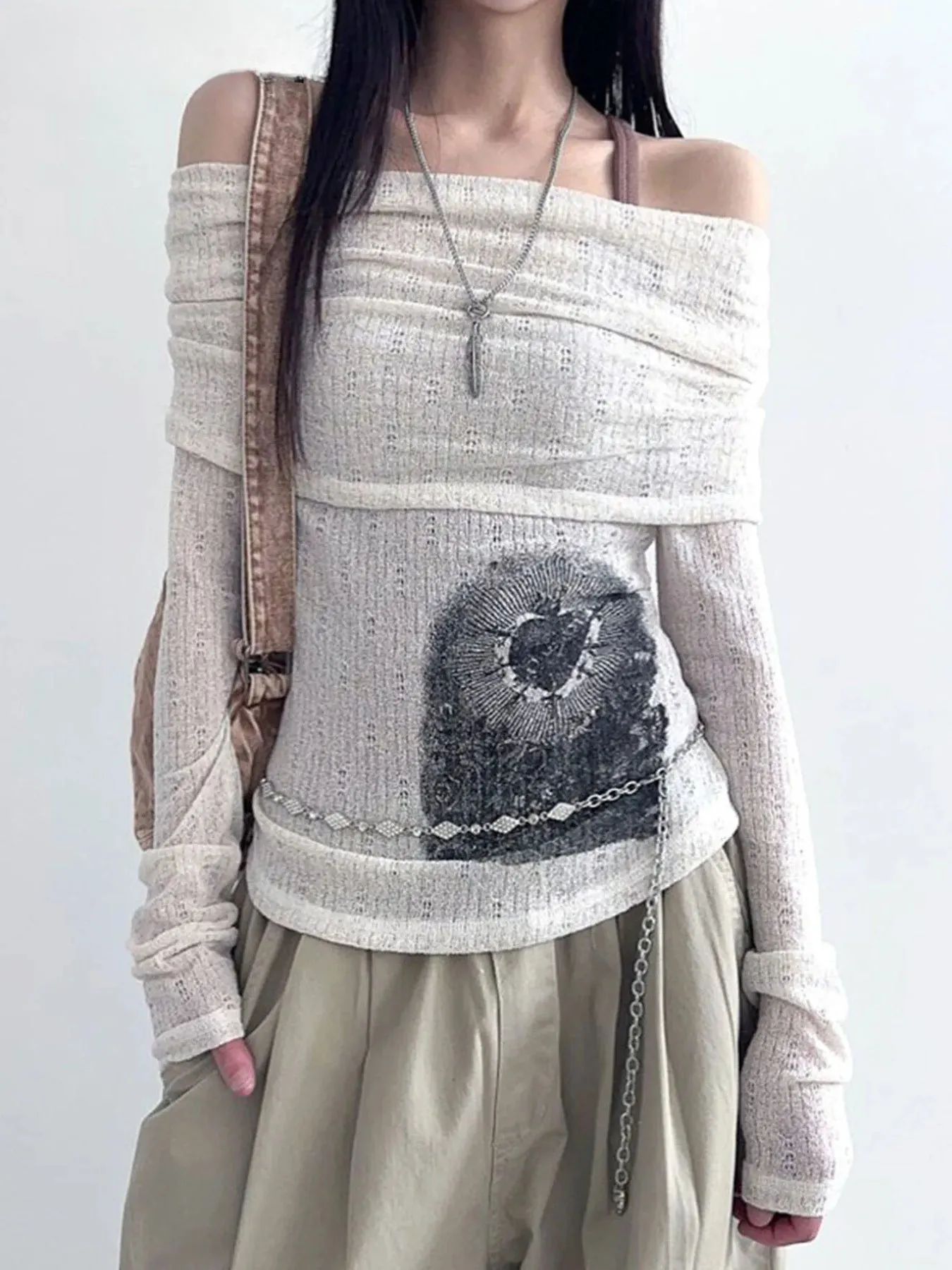 Maxct &Y2K Heart & Swords Off Shoulder Top