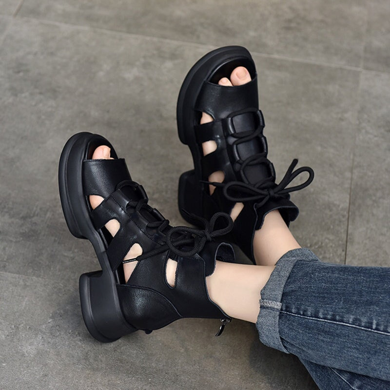 Genuine Platform Sandals Lace Up Retro Peep Toe Gladiator Sandals Maxct