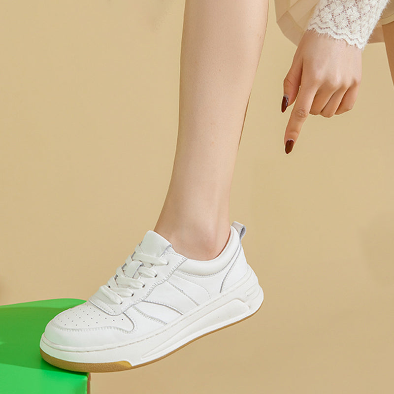 Women's Causal Genuine Chunky Sneakers - Beige Maxct