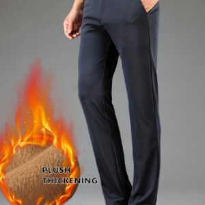 Maxct Warm Fleece Dress Pants, Men's Formal Stretch Dress Pants For Fall Winter Business