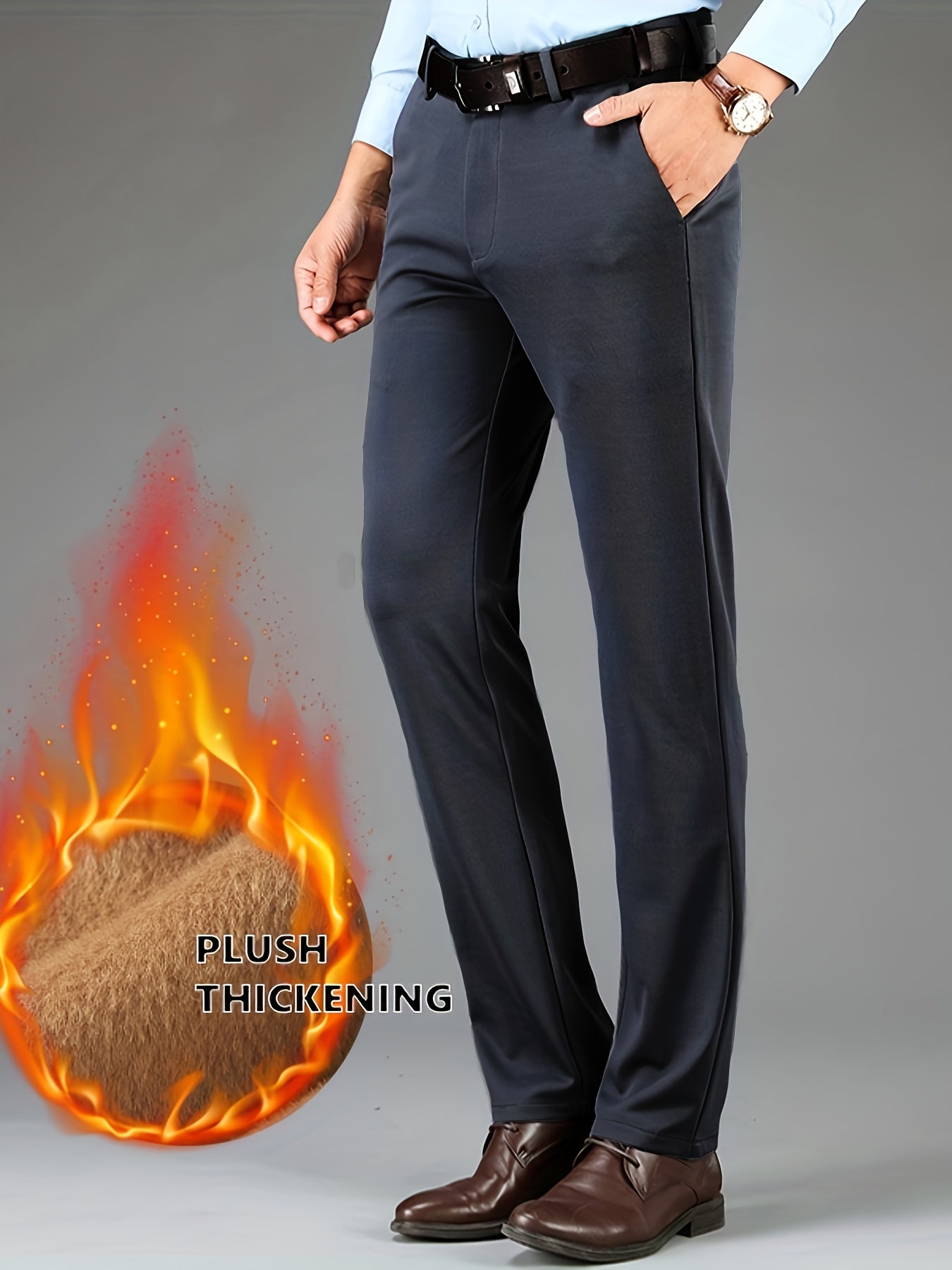 Maxct  Warm Fleece Dress Pants, Men's Formal Stretch Dress Pants For Fall Winter Business