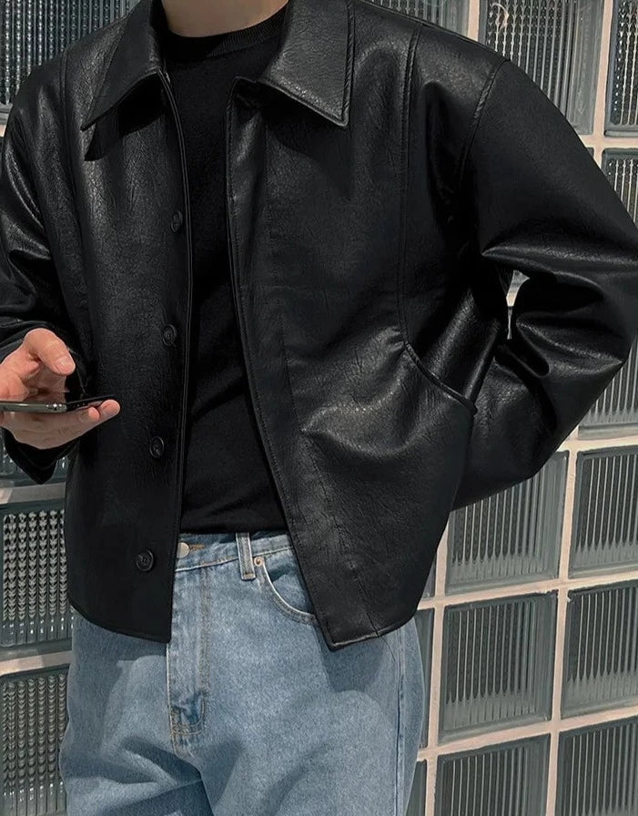 Maxct Cropped Minimal Faux Leather Jacket