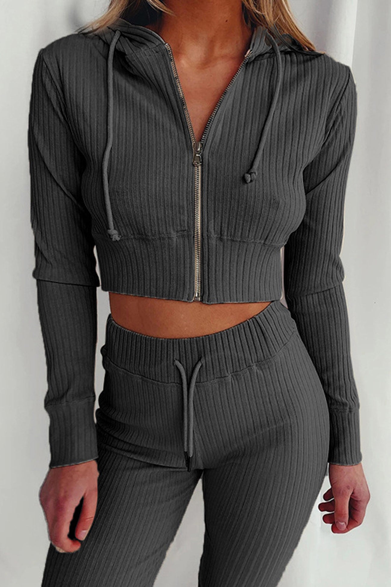 Maxct Ribbed Knit Hoodie Long Pants Suits