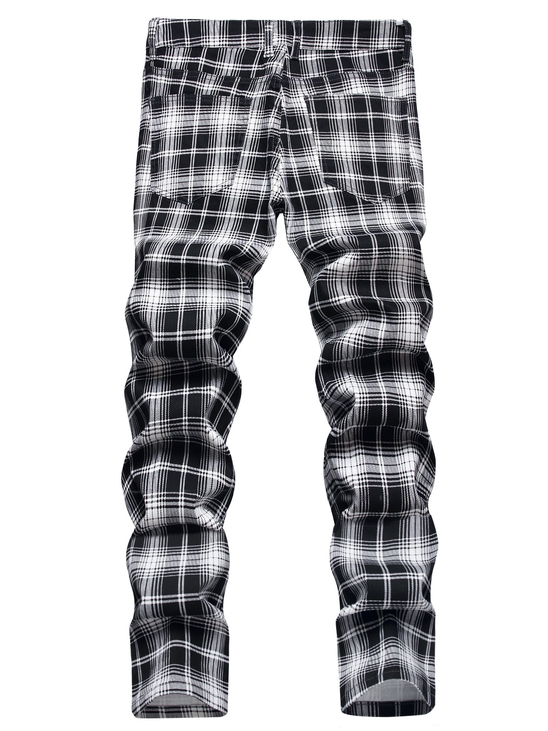 Maxct  Plaid Pattern Slim Fit Jeans, Men's Casual Mid Stretch Chic Jeans For The Four Seasons