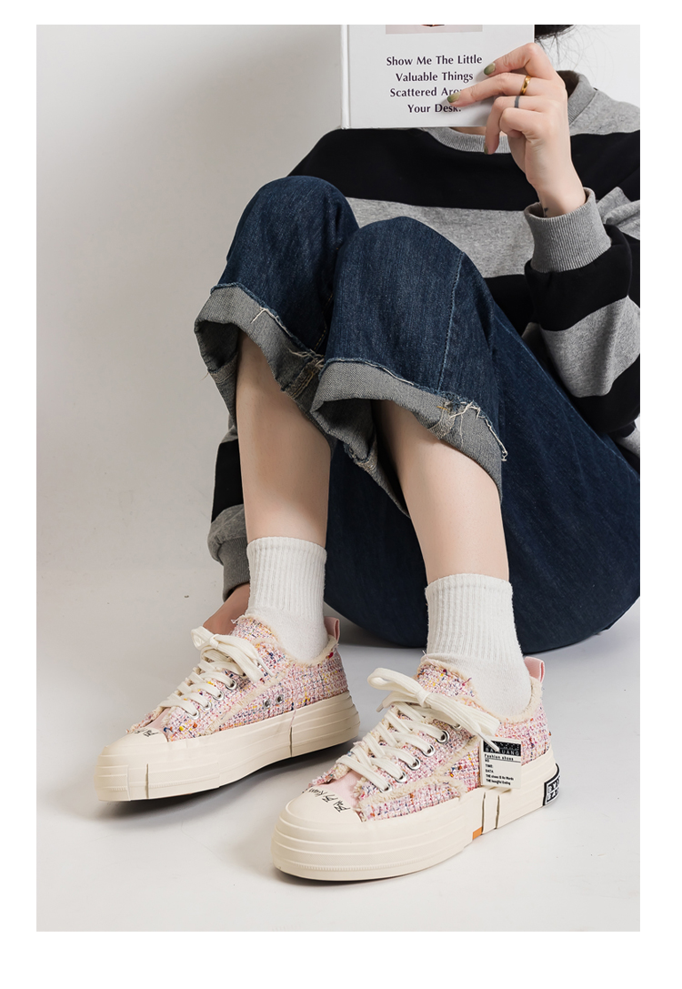 Cute Teen Girl's Low Top Canvas Sneakers Thick Sole - true deals club
