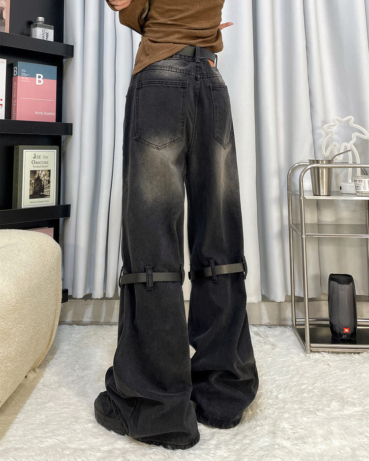 Grunge Aesthetic Knee Buckle Jeans Maxct