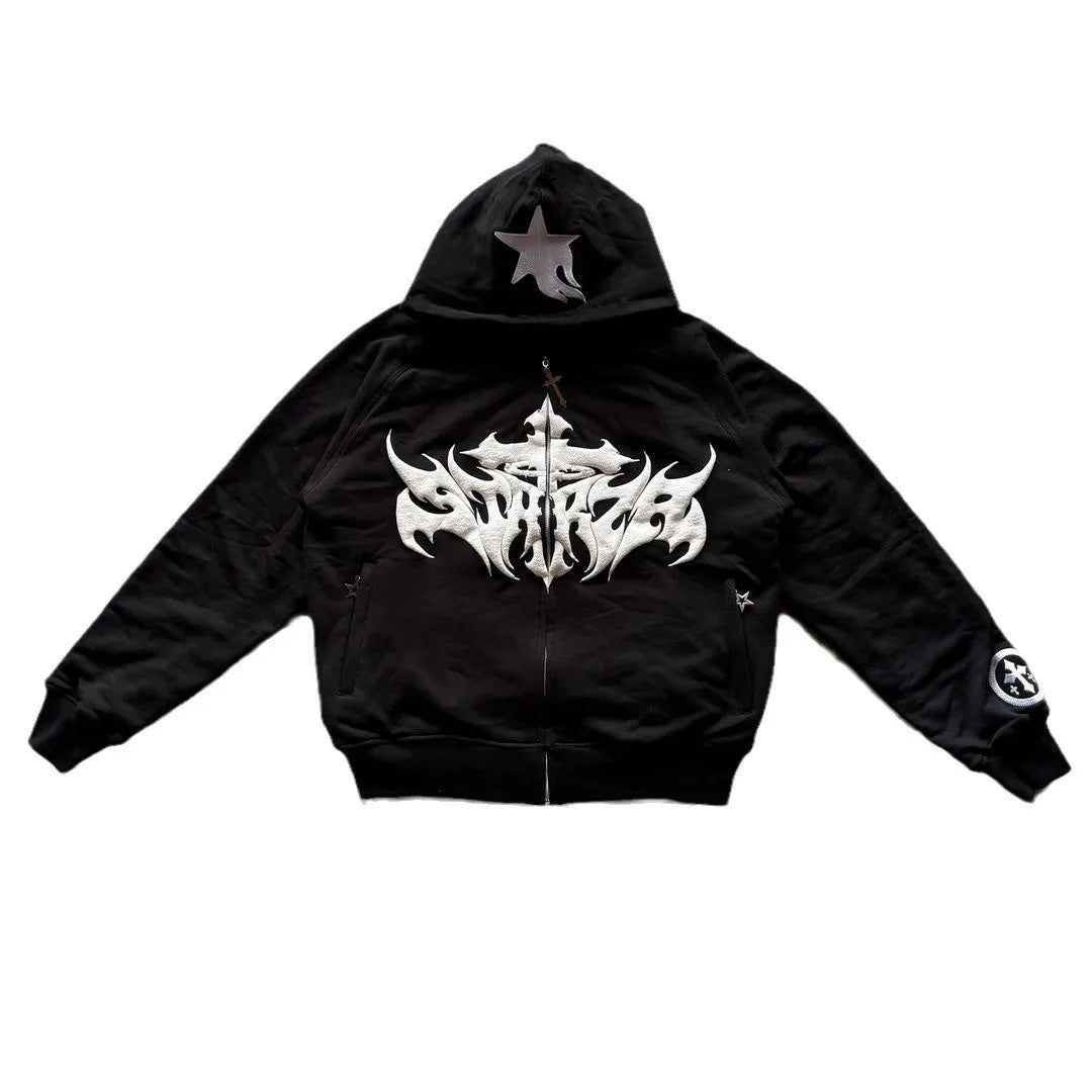 Maxct Y2k Winter Long Sleeved Hoodie Sweatshirt Oversized Winter Clothes Streetwear Y2k Vintage Punk Graffiti Print Top School Ootd