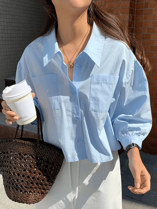 Maxct Chic Sky Blue Lapel Casual Shirt Top