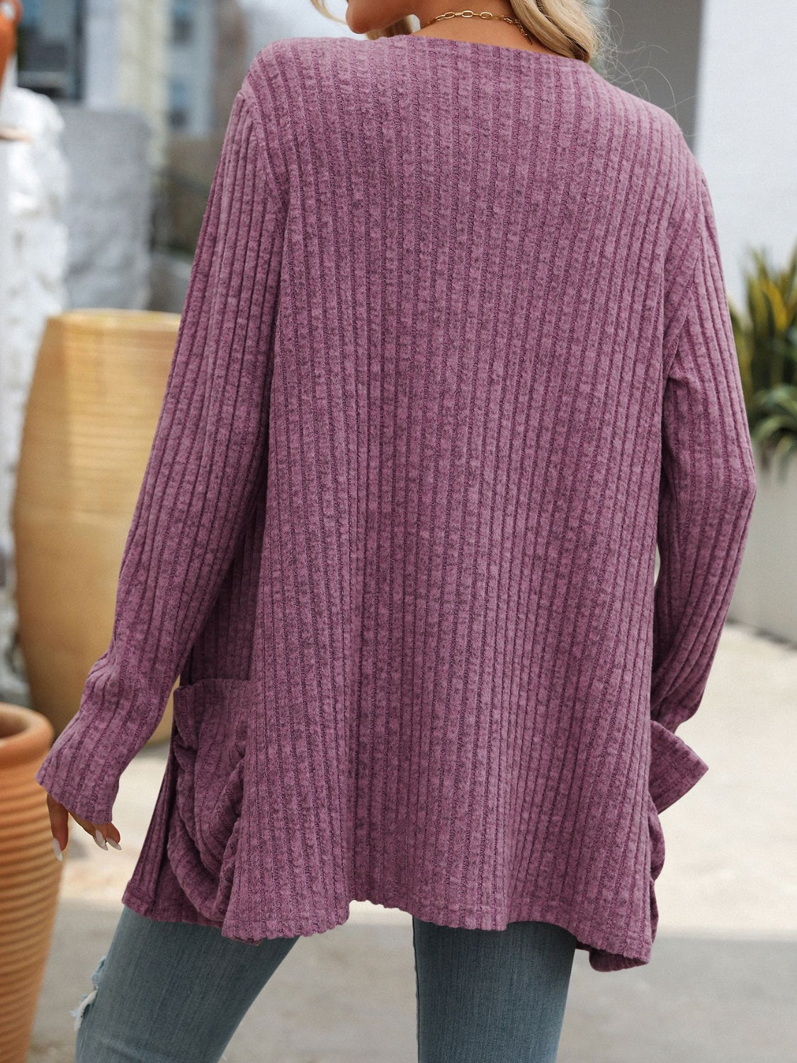 Maxct &Open Front Long Sleeve Ribbed Cardigan