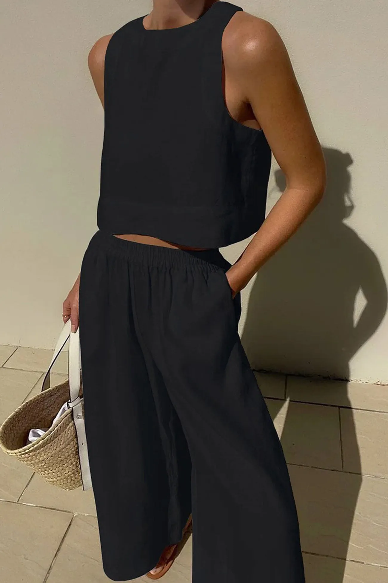 Maxct Solid Tank Top Two-piece Pants Set