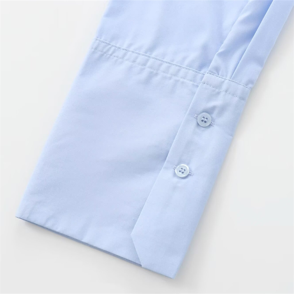 Autumn New Product Women's Fashion Style Blue Backless Belt Poplin Turnover Long Sleeve Shirt