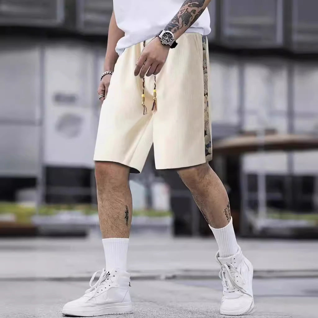 Maxct summer sweatpants boys loose and versatile outerwear sweatpants ins bear splicing five-point pants tide