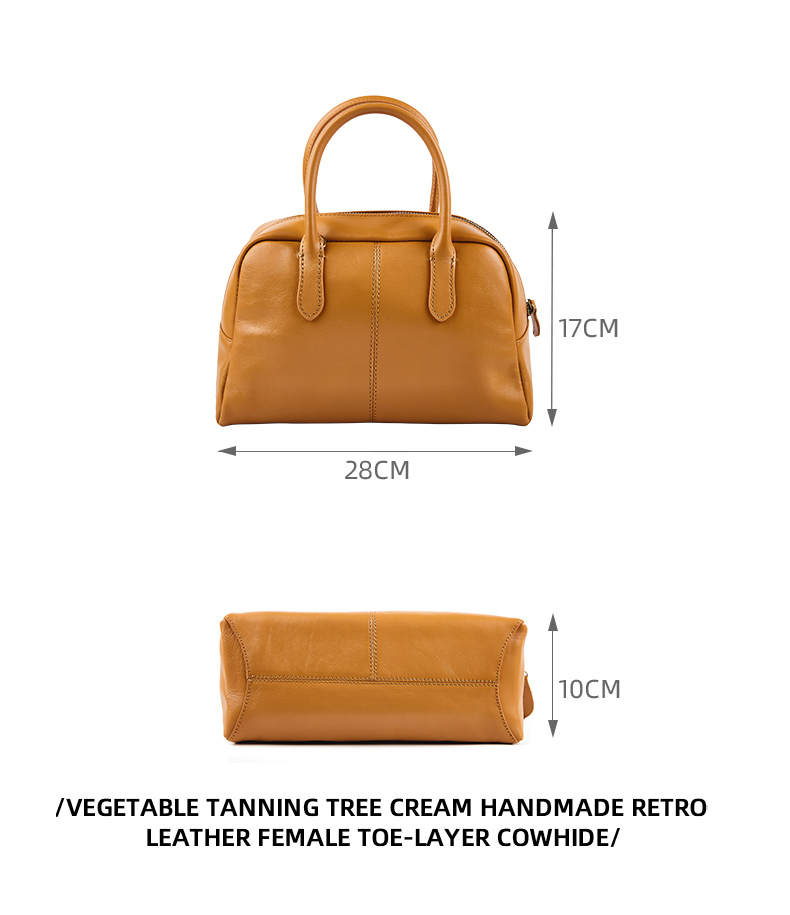 Women's Shoulder Bag Fashion First Layer Leather Bowling Bag Luxury Messenger Bag