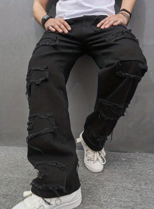 Men's Ripped Frayed Straight Leg Jeans