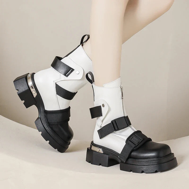 Chunky Platform Ankle Boots Trendy Belt Buckle Accent Maxct