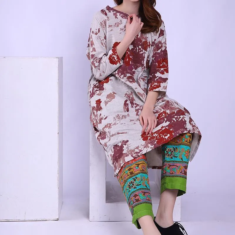 Maxct Vintage Printed Cotton Linen Dresses