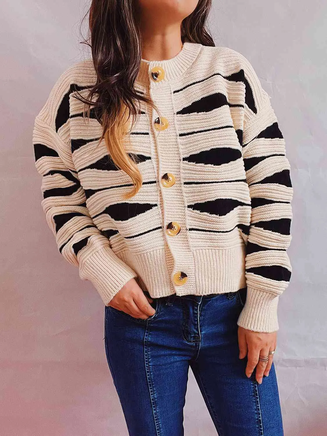 Maxct &Color Block Button Front Cardigan