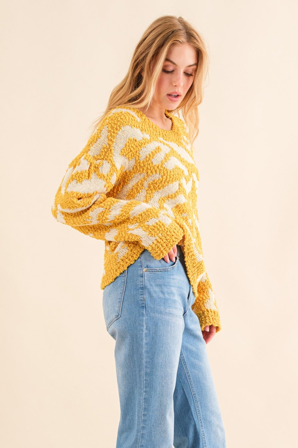 Maxct &And The Why Full Size Textured Pattern Contrast Sweater