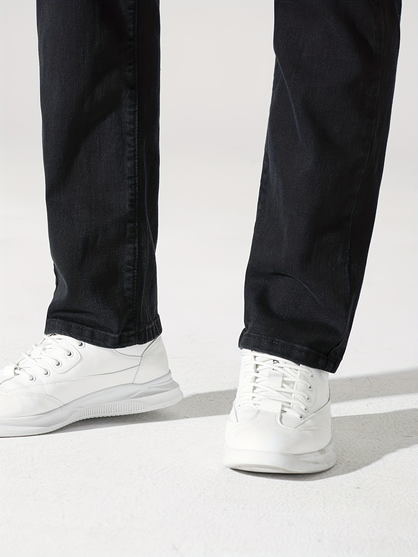 Men's High Stretch Jeans For Business, Slim Fit Denim Pants With Pockets For Spring Fall