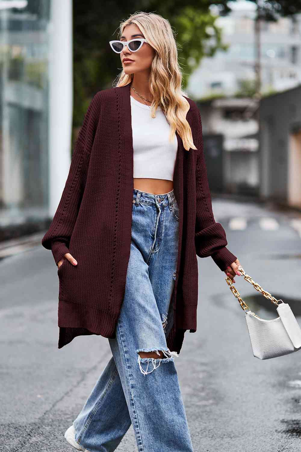 Maxct &Open Front Dropped Shoulder Longline Cardigan