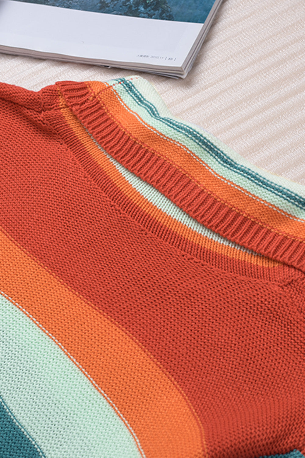 Maxct &Contrast Striped Turtleneck Dropped Shoulder Sweater
