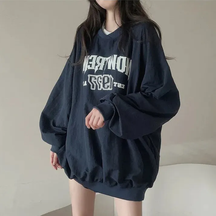 Maxct Letter Print Oversized Round Neck Sweatshirt