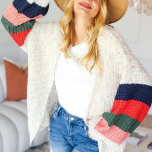 Maxct &Haptics Full Size Color Block Open Front Cardigan