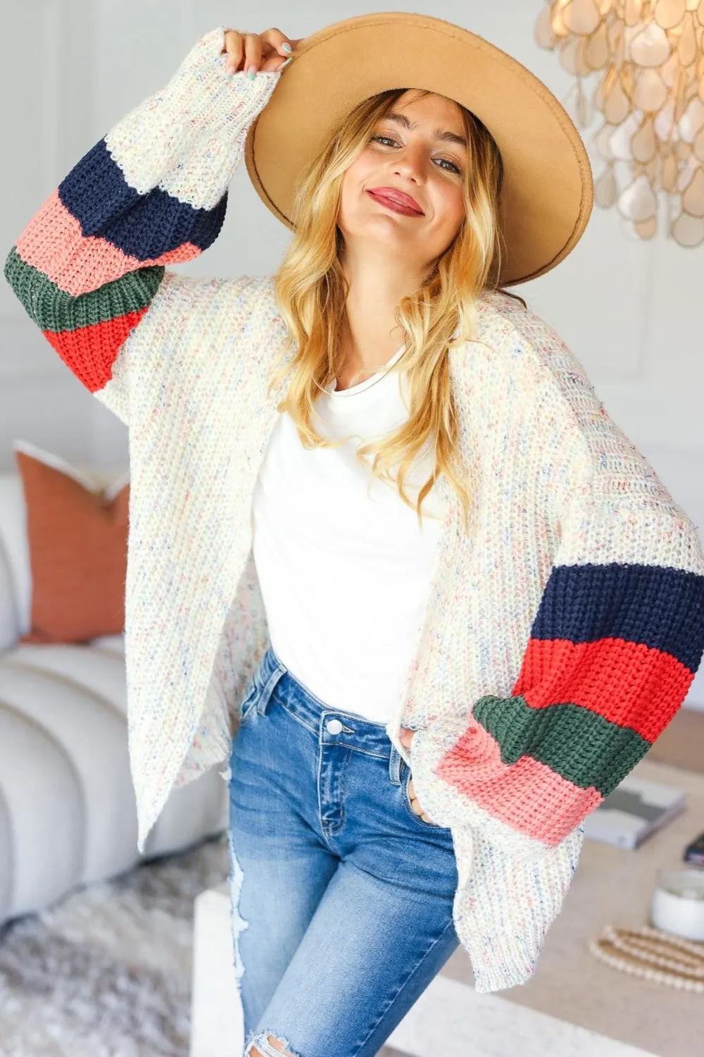 Maxct &Haptics Full Size Color Block Open Front Cardigan