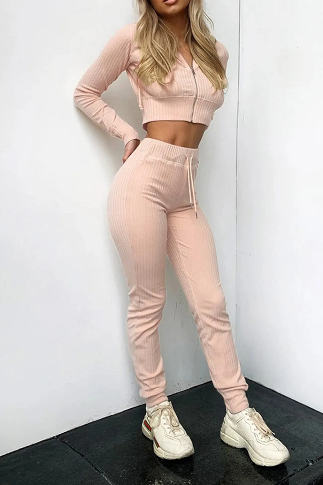 Maxct Ribbed Knit Hoodie Long Pants Suits