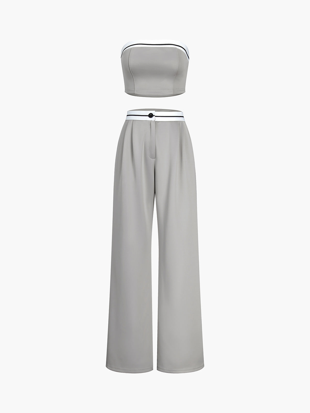 Maxct Tube Top Two Piece Contrast Waistband Pants Set