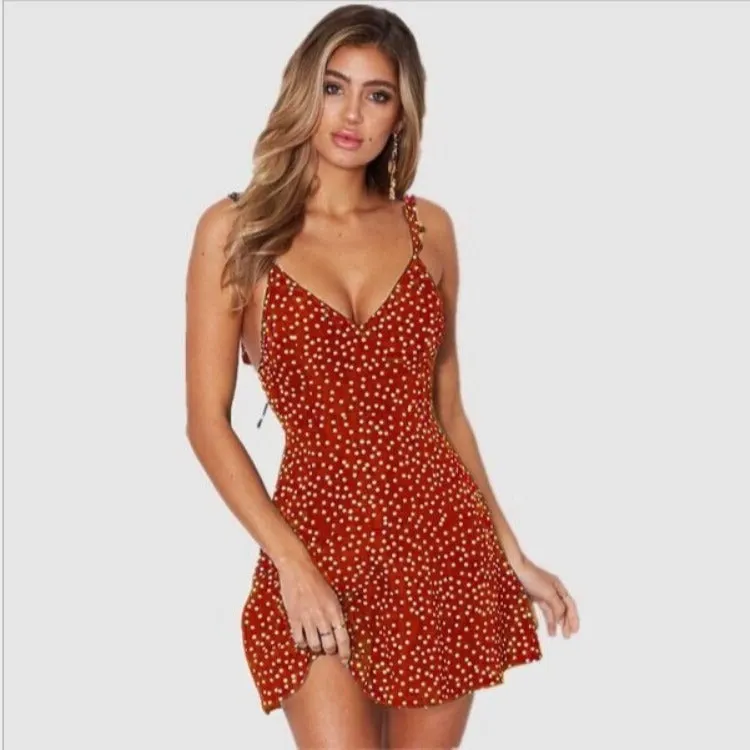 Summer Printed Backless Mini Dress Maxct