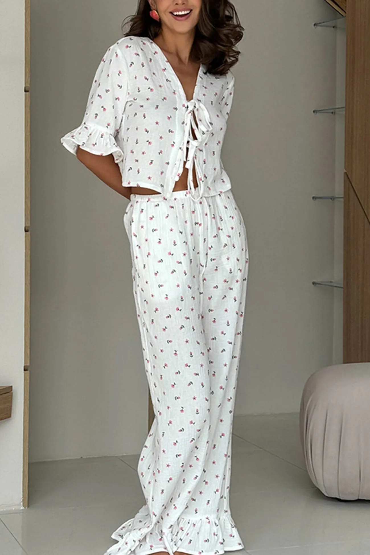 Maxct Printed Ruffle Tie-up Shirt Cotton Suits