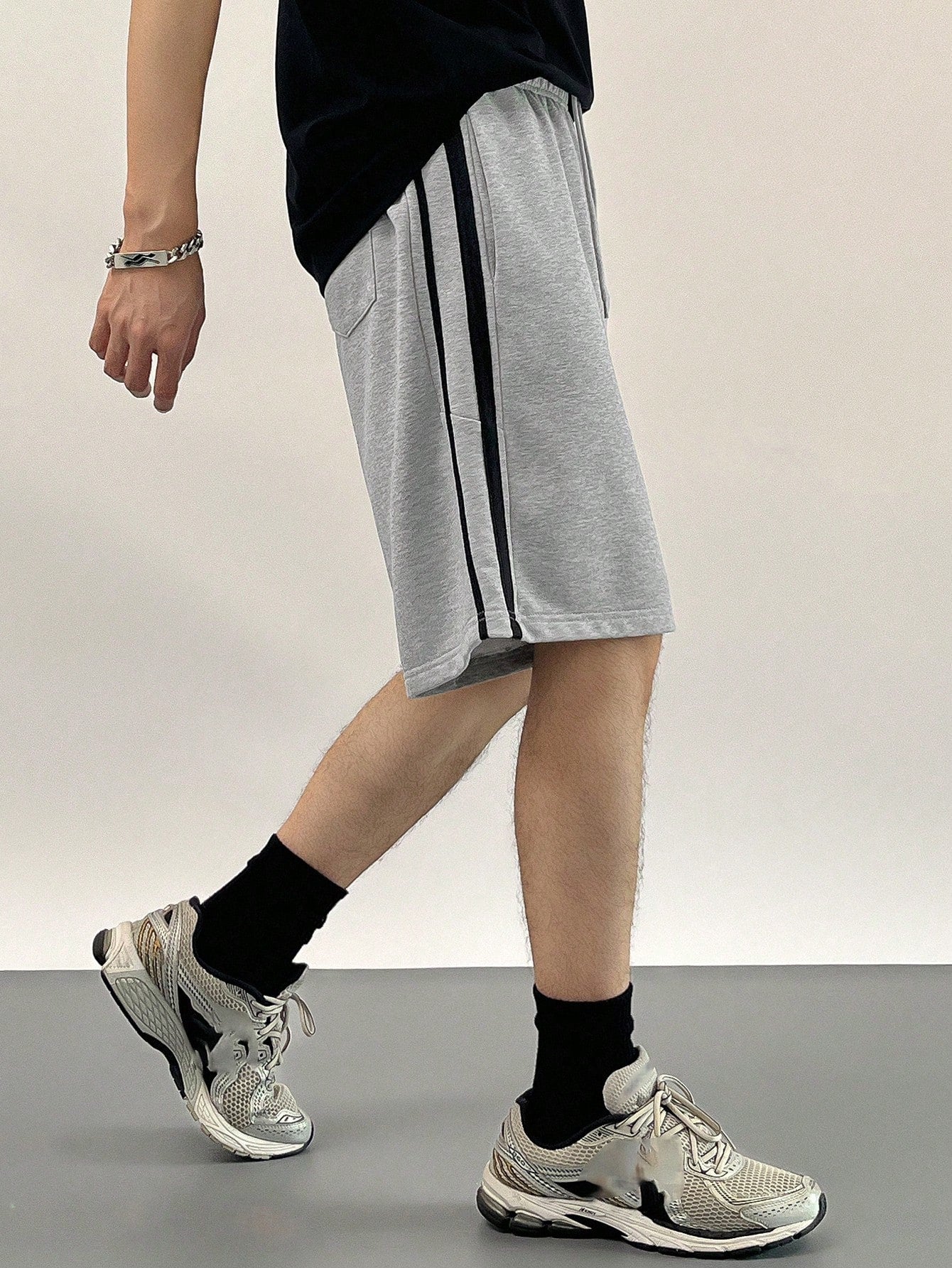 Maxct Men's Summer Casual Color Block Striped Letter Print Drawstring Waist Shorts
