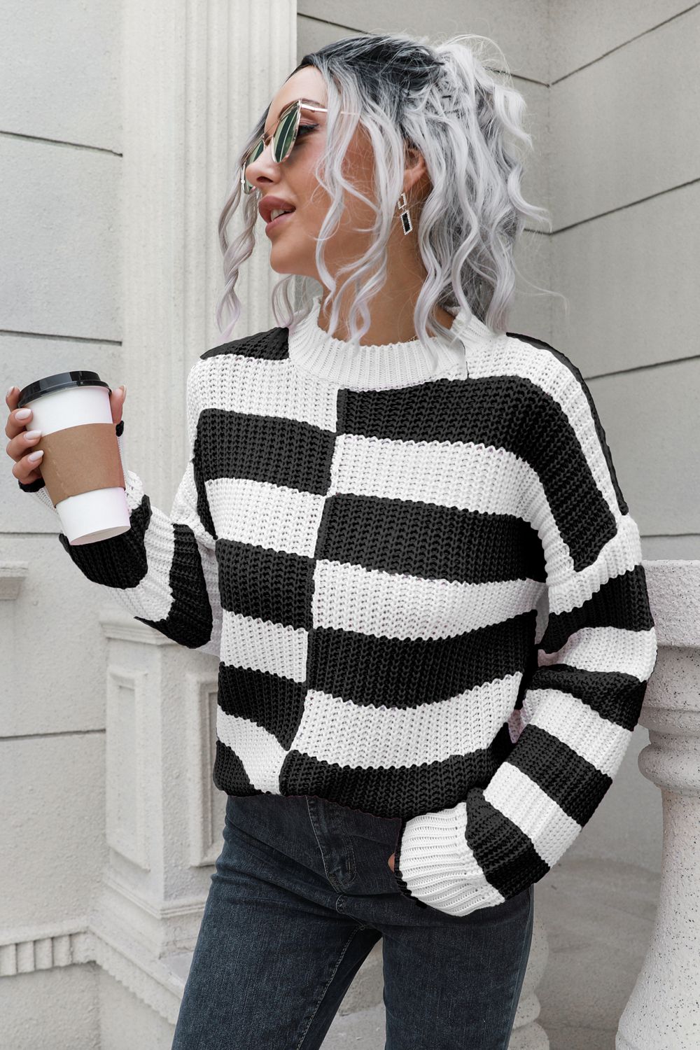 Maxct &Color Block Dropped Shoulder Sweater