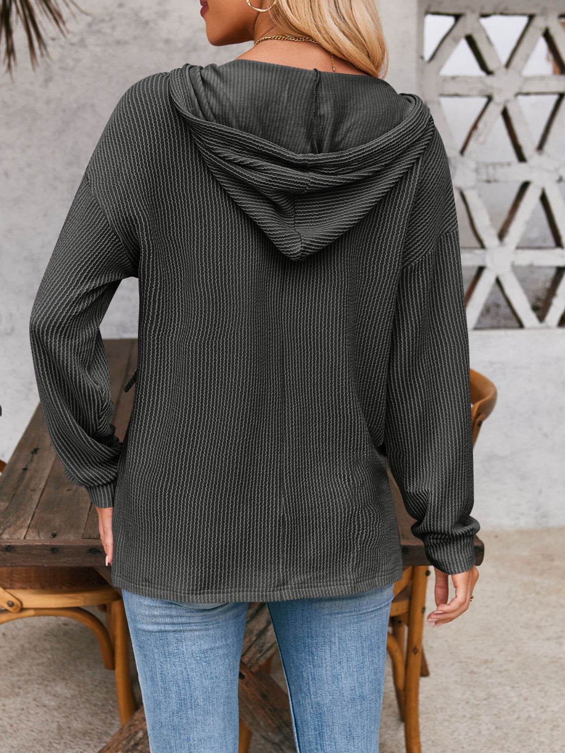 Maxct &Double Take Drawstring Dropped Shoulder Long Sleeve Hoodie
