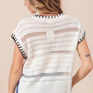 Maxct &BiBi Stitch Edge Pointelle Side Slit Sweater Vest