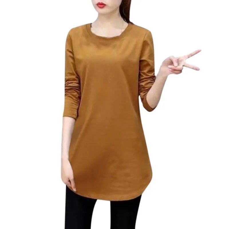 Maxct Women's O-Neck Long T-Shirts Casual Three Quarter Sleeve Spring Autumn Tops Solid Color Loose Tops
