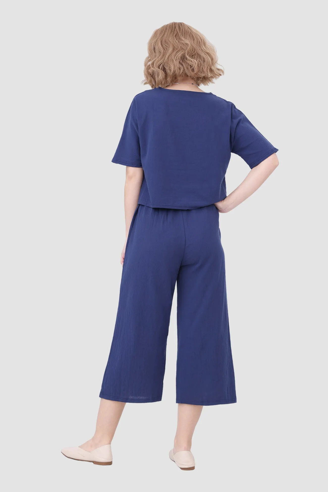 Maxct Solid Short Sleeve Top & Elastic Waist Pants