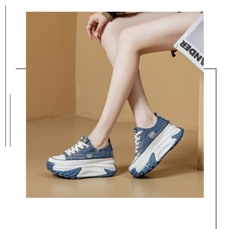Blinged Out: 6cm Denim Leather Chunky Platform Sneakers - true deals club