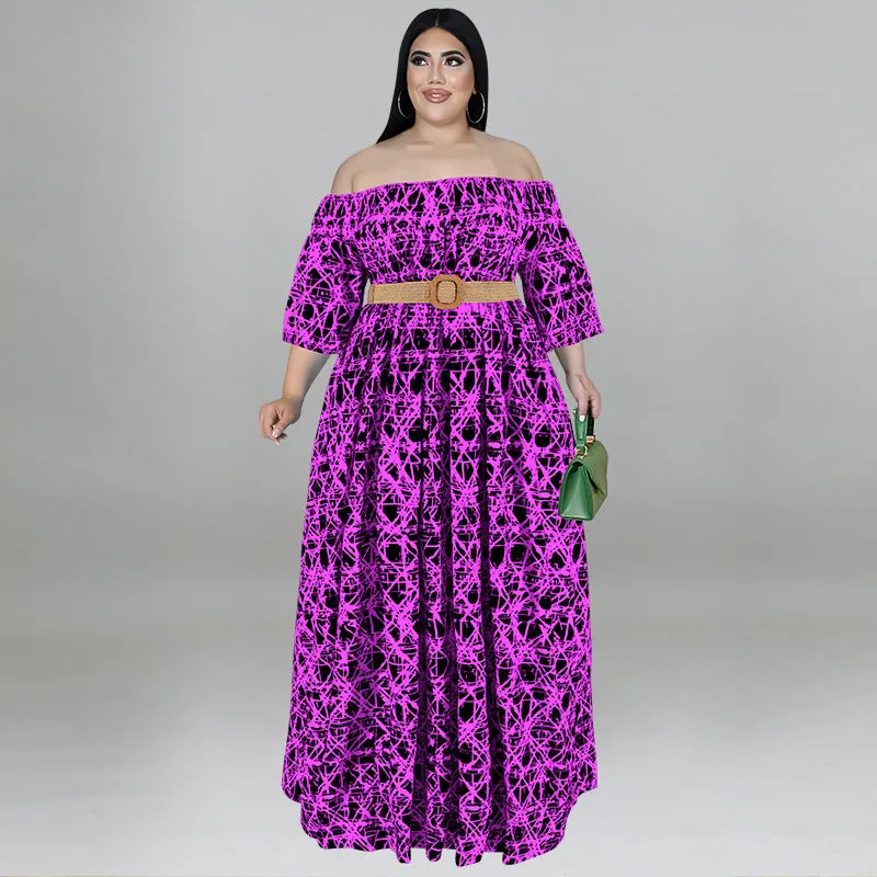 Casual Print Off Shoulder Dress Maxct
