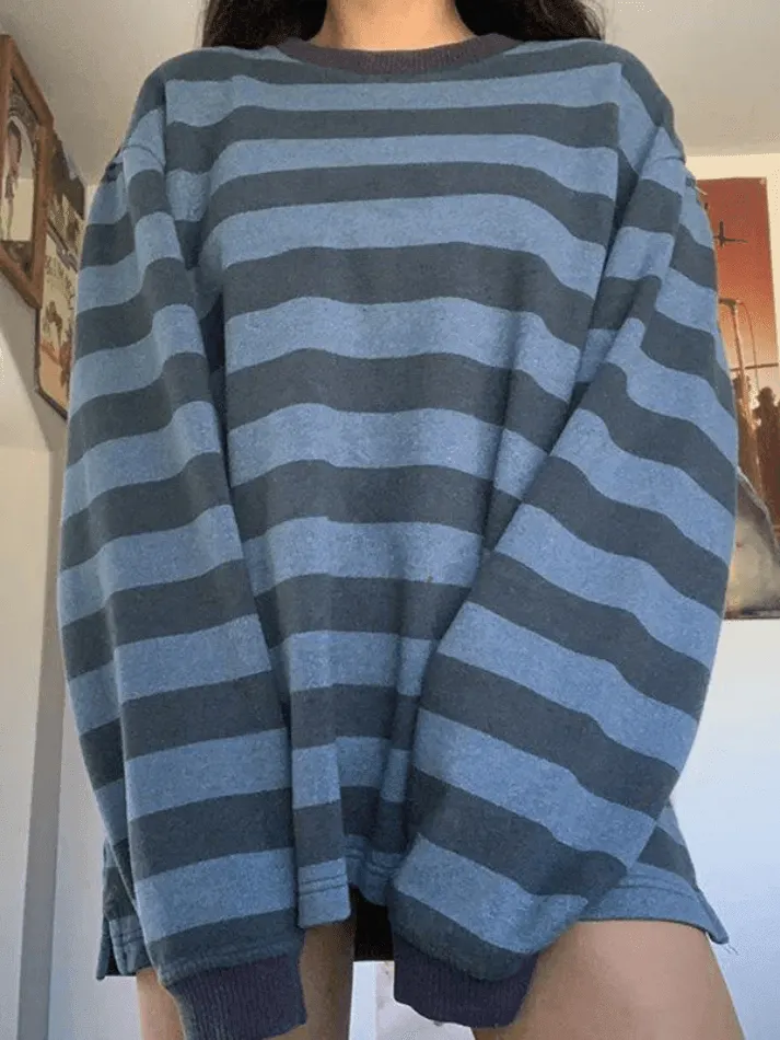 Maxct Vintage Striped Oversized Pullover Sweatshirt