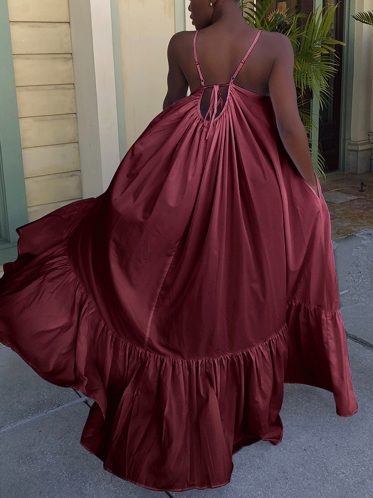 Spaghetti Strap Ruffle Maxi Dress Maxct