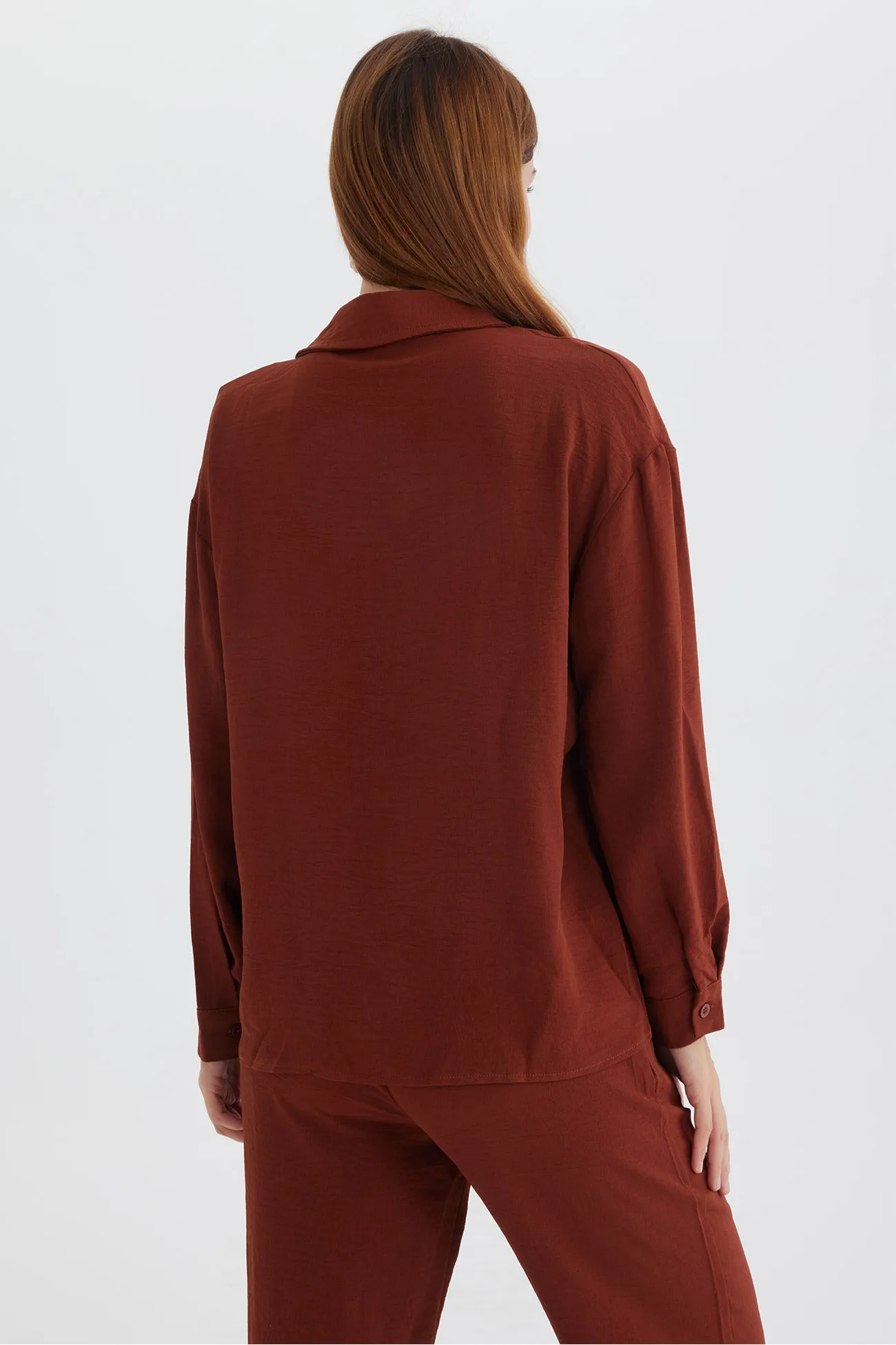 Maxct Long Sleeve Solid Color Shirt Long Pants Set - Image 24