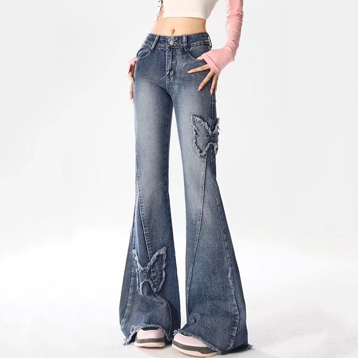 Y2K Butterfly Flare Jeans Maxct